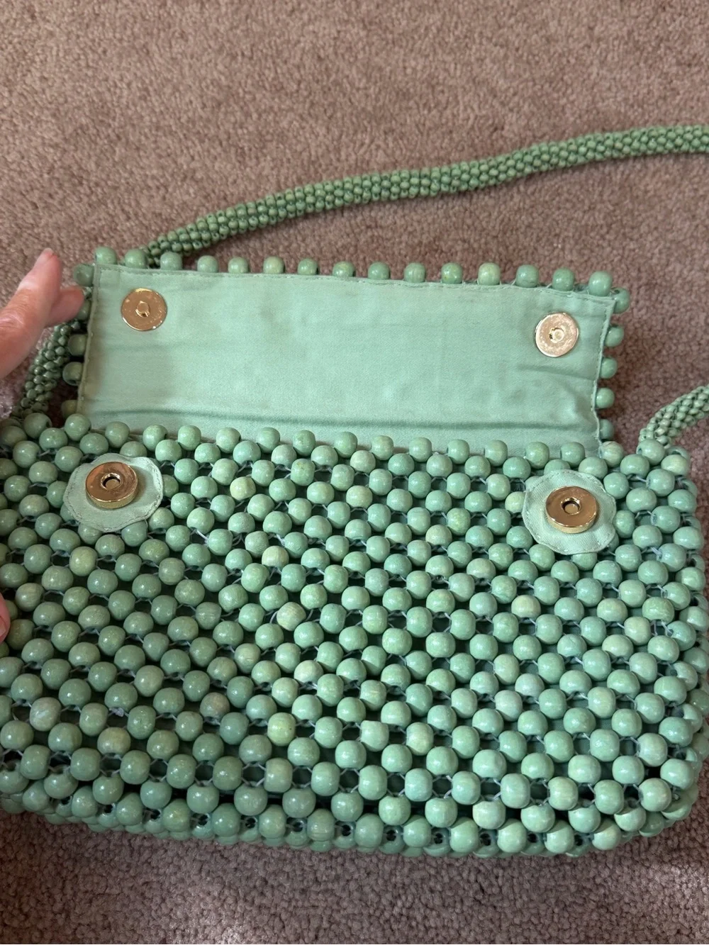 New Anthropologie fiona wood Beaded Shoulder Bag mint green purse